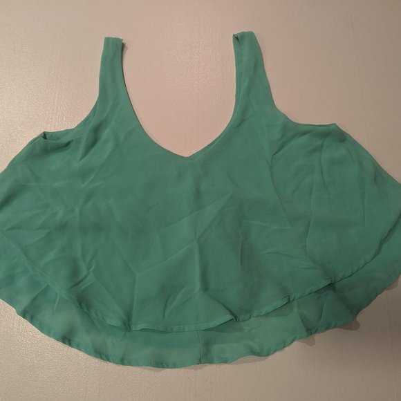 Iris of Los Angeles Small Cropped Flowy Tank in Teal - Picture 6 of 8